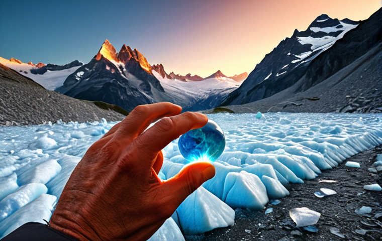 **Prompt 1: The Earth's Pulse and Melting Sentinels**
A powerful visual of a majestic glacier in the Alps, visibly receding and revealing newly exposed rock. In the foreground, a hand gently touches the melting ice, conveying a personal connection and the urgency of witnessing change. Subtle artistic elements hint at a "feverish" Earth, perhaps with a soft, warm glow emanating from the planet's core, symbolizing its distress. The image should evoke a sense of the Earth communicating its signals through its changing landscapes.
