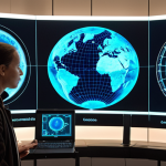 **Prompt:** A visually rich scene illustrating the "Earth's language being deciphered." Show a diverse team of geoscientists and paleoclimatologists in a high-tech research environment, surrounded by holographic displays of ancient data sources like ice core samples revealing historical CO2 levels, and tree rings. Simultaneously, integrate modern tools such as satellite imagery of global weather patterns and oceanic currents. The overall aesthetic should convey the immense complexity of Earth's interconnected systems (atmosphere, oceans, ice, land) being understood through a blend of historical context and cutting-edge data analysis. Emphasize discovery, interconnectedness, and the deep time perspective.