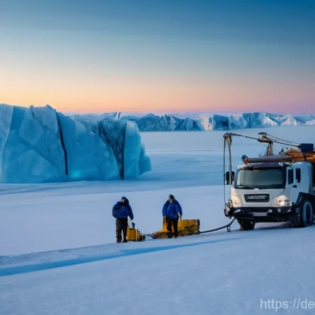 지구과학 연구 동향 - **Prompt:** A group of dedicated geoscientists, warmly dressed in expedition gear, meticulously work...