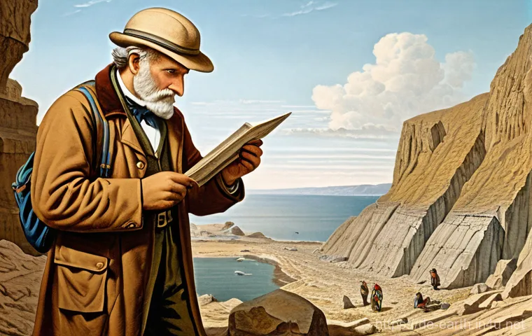 지구과학과 지구의 나이 - "A historical scientific illustration in the style of a 19th-century engraving, depicting a dedicate...