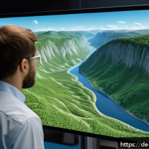지구과학 실험 방법 - A high-resolution 3D digital terrain model of a mountainous region in Germany, displayed on a comput...