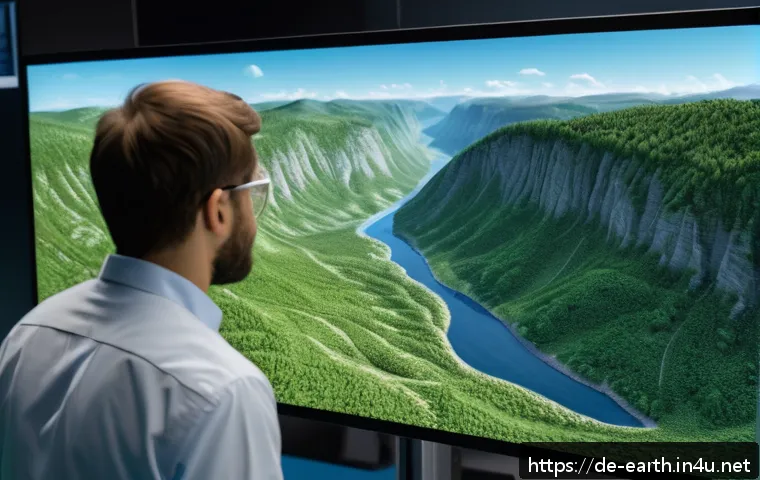 지구과학 실험 방법 - A high-resolution 3D digital terrain model of a mountainous region in Germany, displayed on a comput...