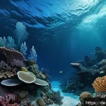 지구과학과 해양 지형 연구 - A highly detailed underwater scene depicting the diverse topography of the ocean floor near the Mari...
