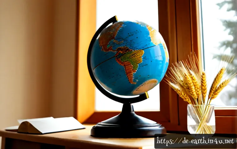 Home 17 지구과학과 계절 변화 - Photorealistic educational scene of a tilted Earth globe on a clean wooden desk beside a sunlit wind...